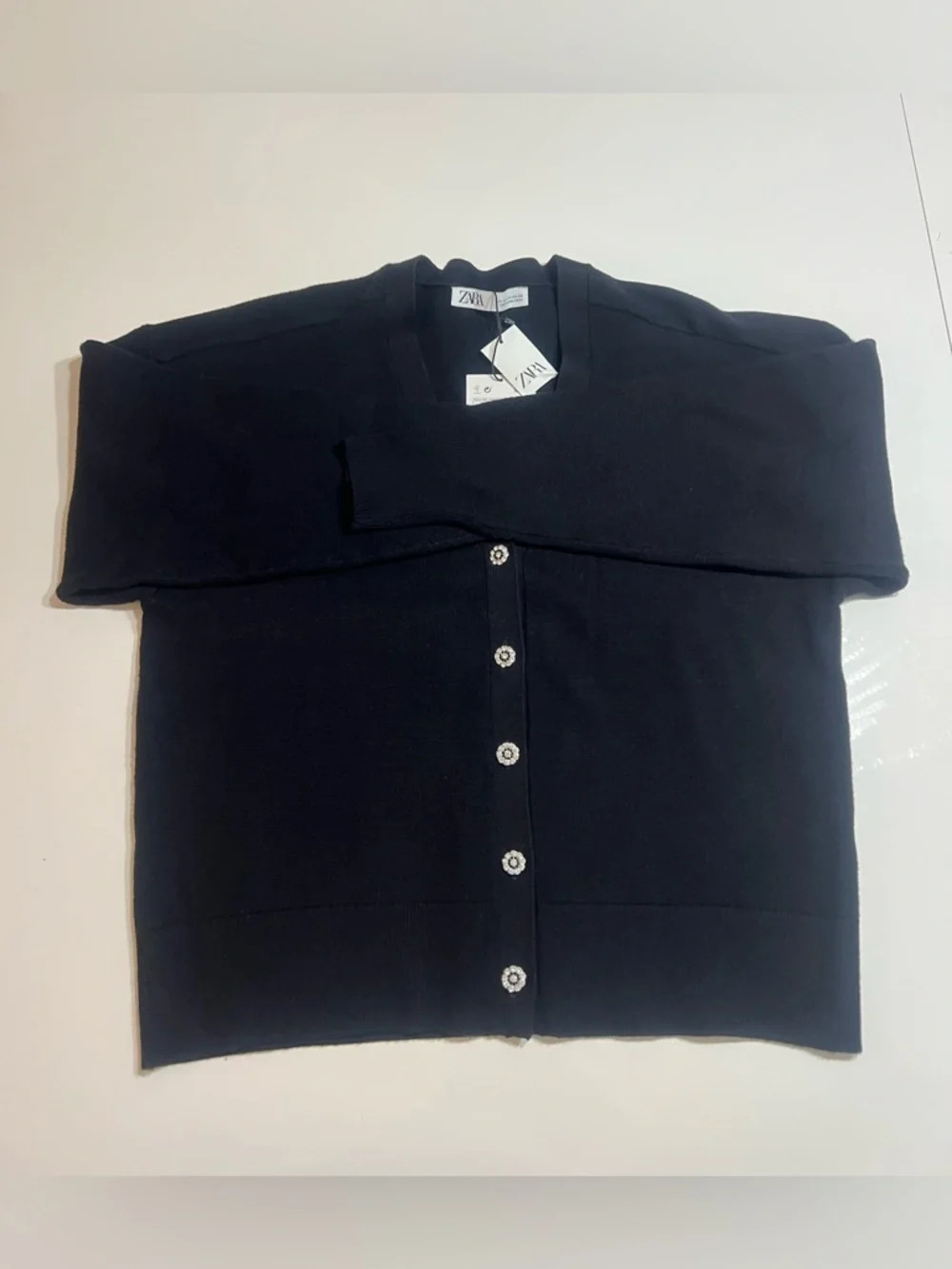 ZARA Black V-Neck Cardigan with Decorative Buttons - Picture 8 of 16
